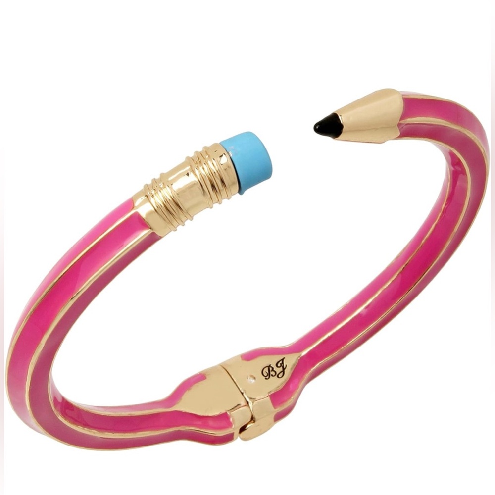 Betsey Johnson Pink Pencil Hinged Bangle Bracelet NWT - Picture 2 of 4